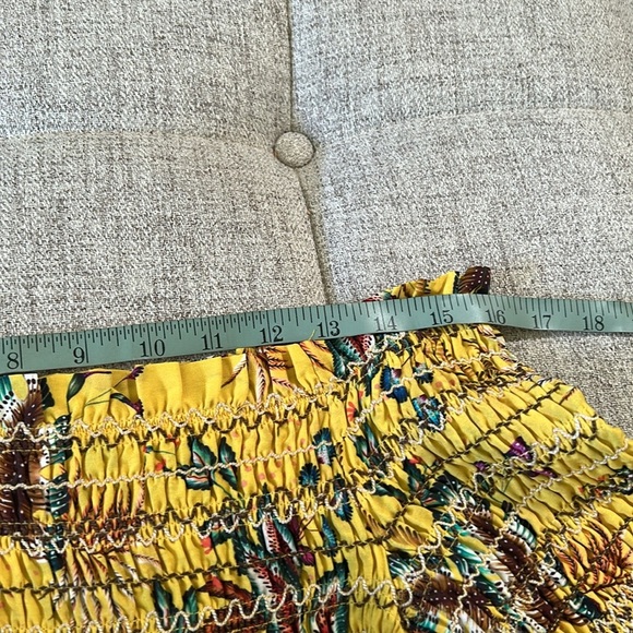 FARM RIO + ANTHROPOLOGIE SMOCKED MINI DRESS IN YELLOW TROPICAL SIZE XS - Picture 15 of 15
